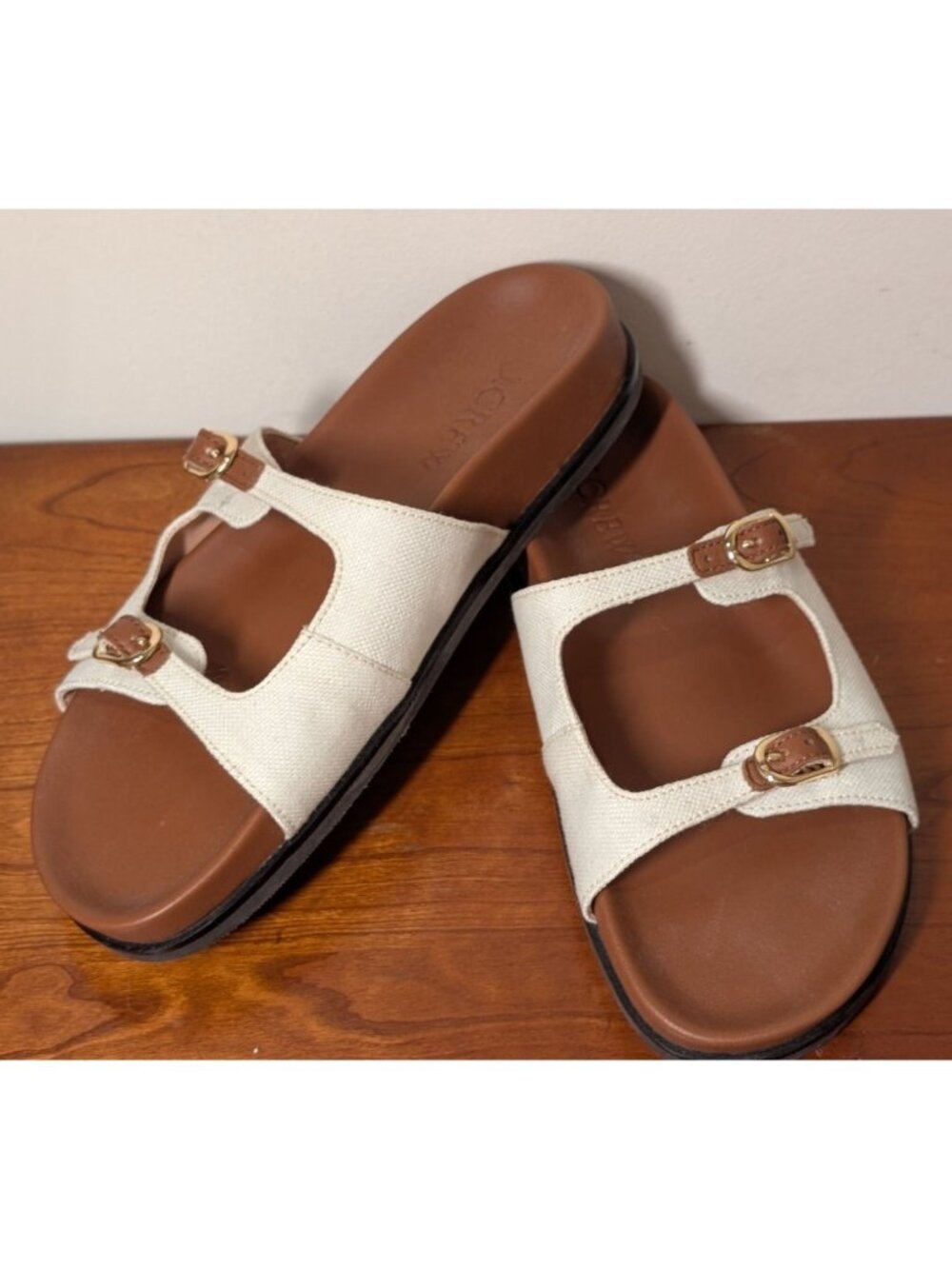 NEW J. Crew Colbie Buckle Slide Sandals in Canvas and Leather, Women Size 7.5
